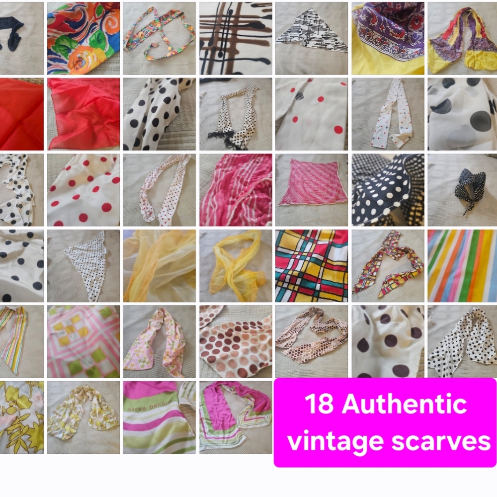 18 Vintage Headscarf Ascot Neck Scarves Etc 50s Rockabilly 60s